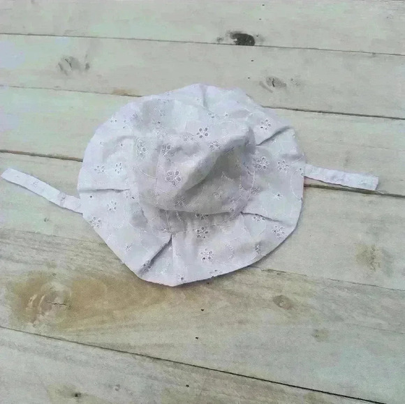 Infant Baby Girls Eyelet Ruffle Summer Beach Hat Embroidered Cap White - Picture 3 of 5